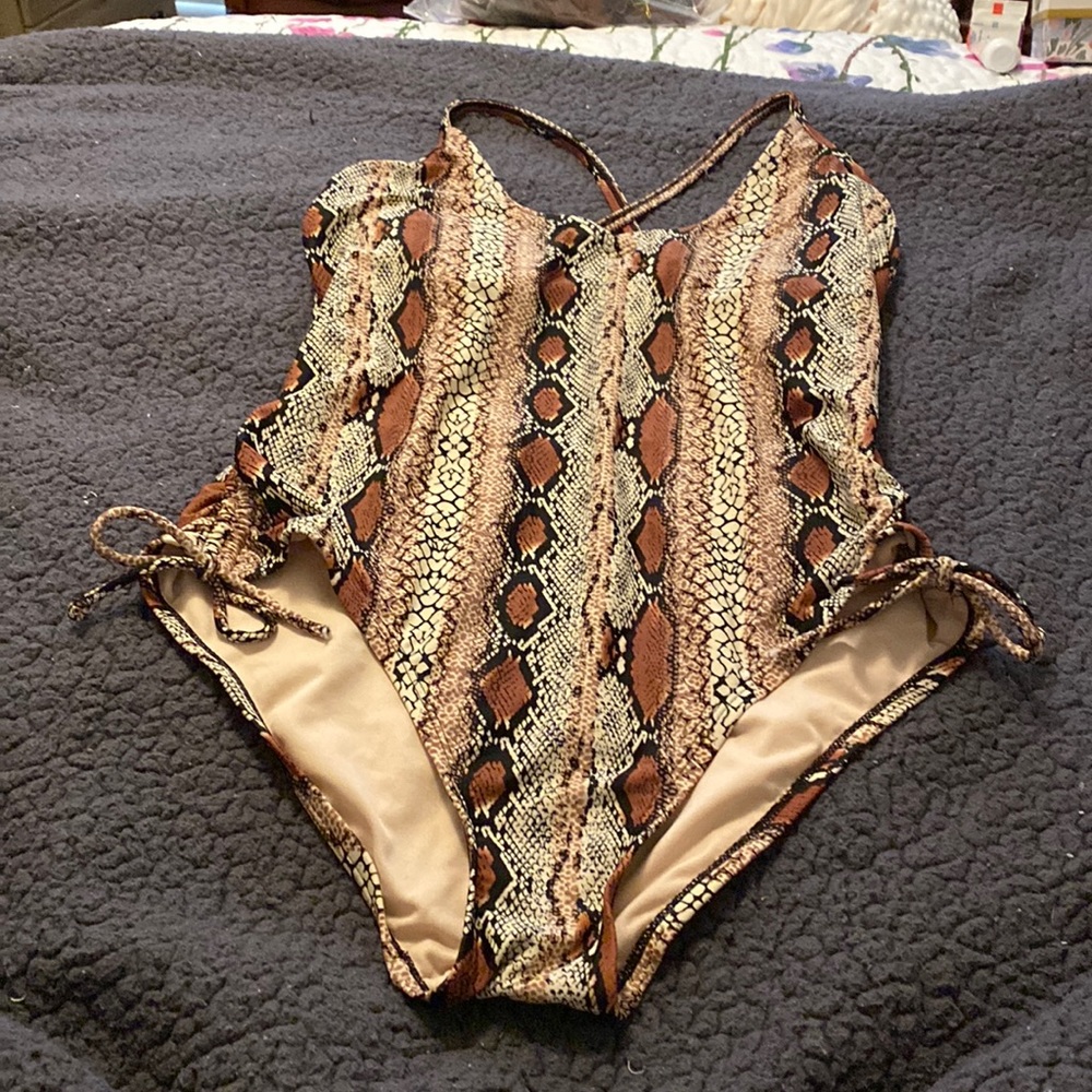 One piece snakeskin print swimsuit.